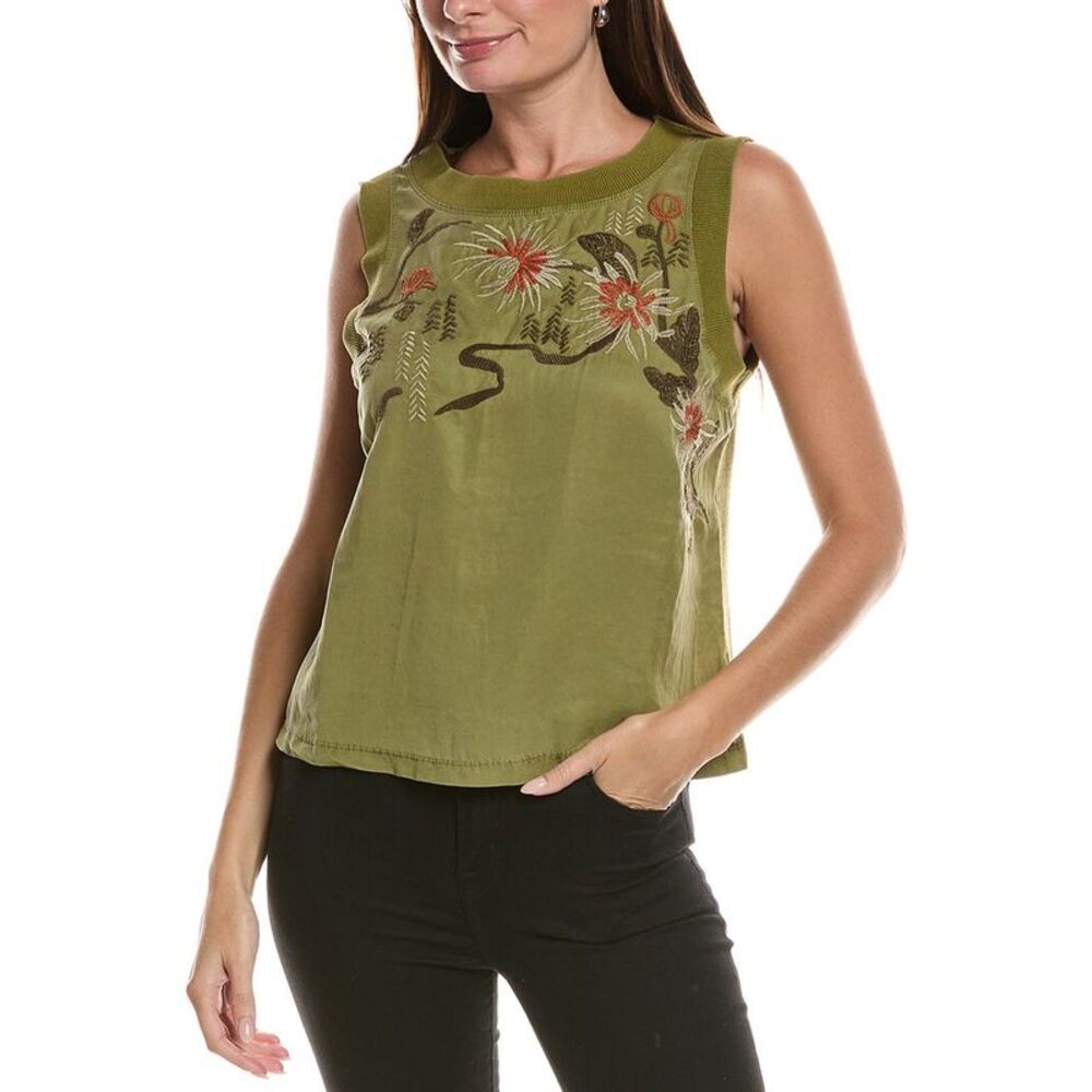 Xcvi Womens  Embroidered Katrine Tank, Green